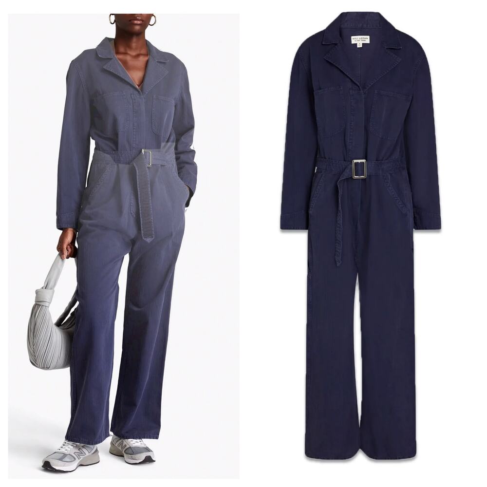 Nili Lotan Navy Blue Cotton Belted Jumpsuit